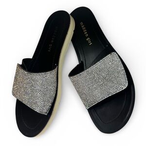MADDEN GIRL Rhinestone Black Slide Sandals 8.5